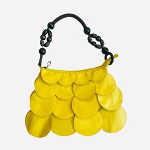 SCALLOPED HANDBAG ~ Yellow Layered Scalloped Bag w/Wooden Bead Details